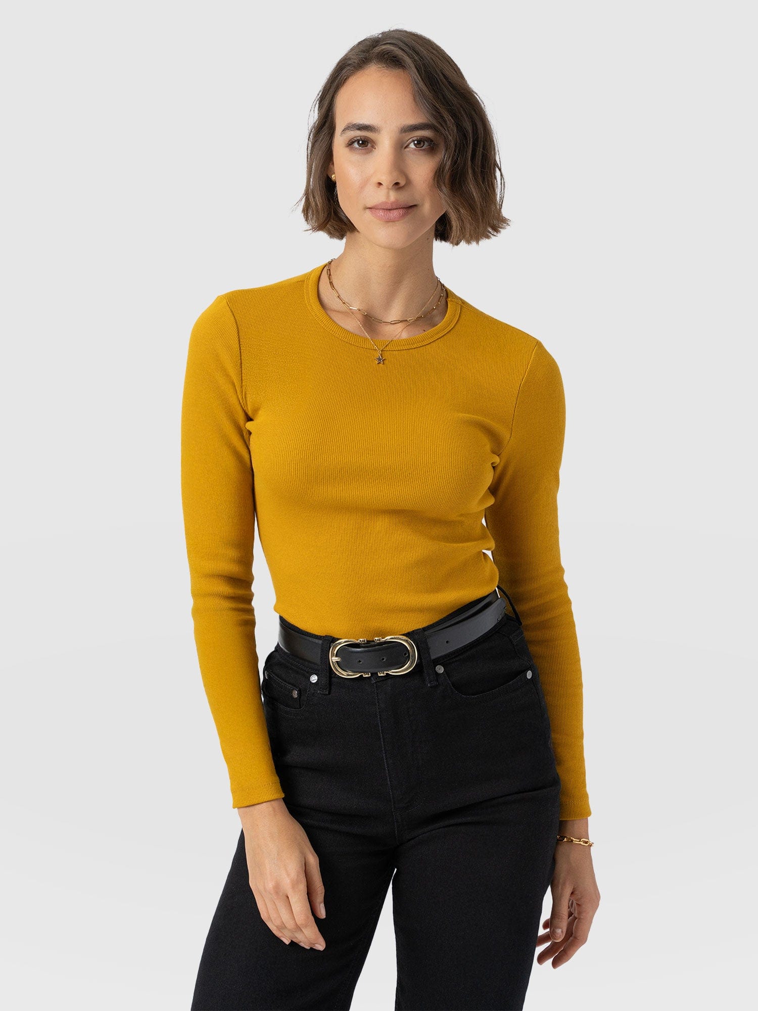 Ribbed Long Sleeve Tee - Ochre - Women's T-shirts | Saint + Sofia® EU